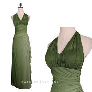 Vintage Nites Prom Dress Maxi Gown 8 Green Y2K Fairy Ombre Halter Grunge Ruffle